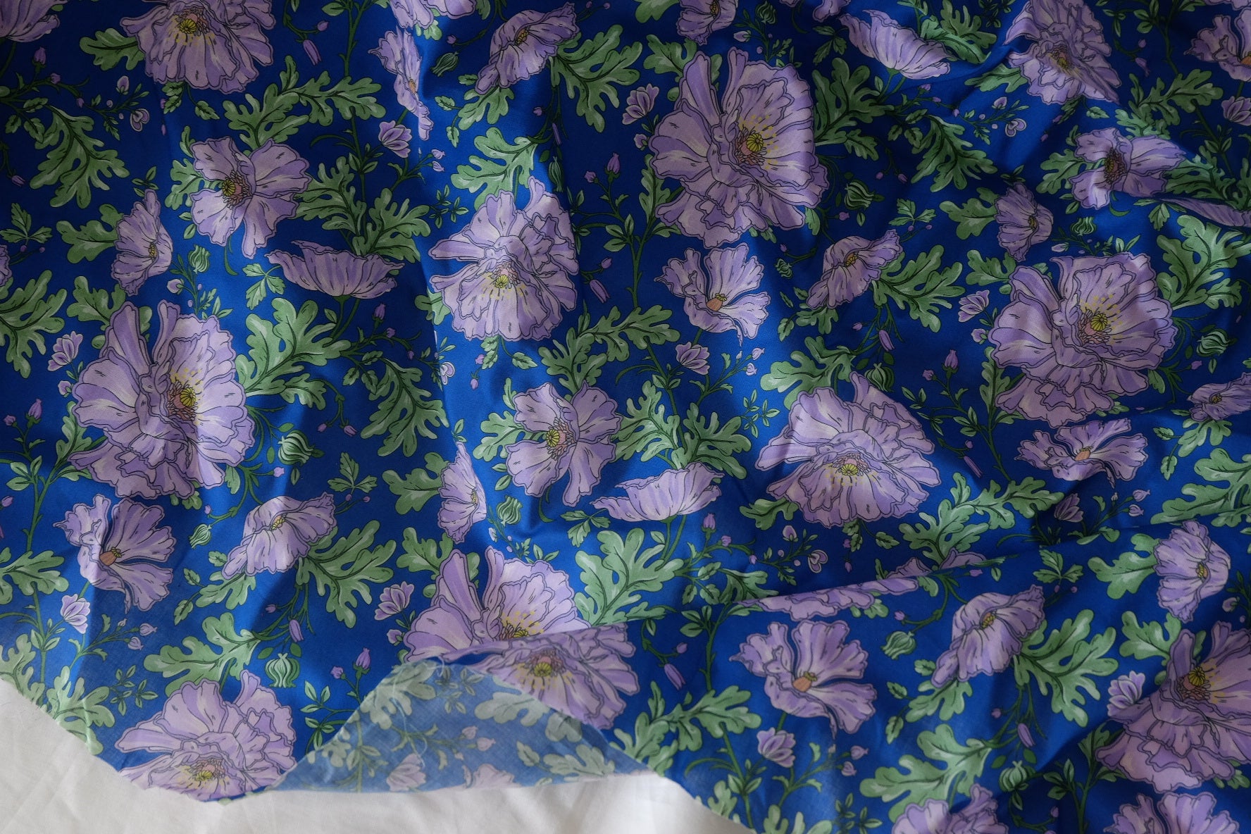 Cobalt & Lavender Poppy Cotton Lawn – Joined Piece 3.3 yd