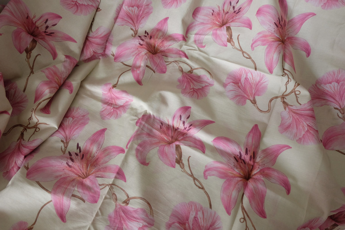 Pink Lily Floral Silky Cotton Lawn Fabric – 3.3 yd