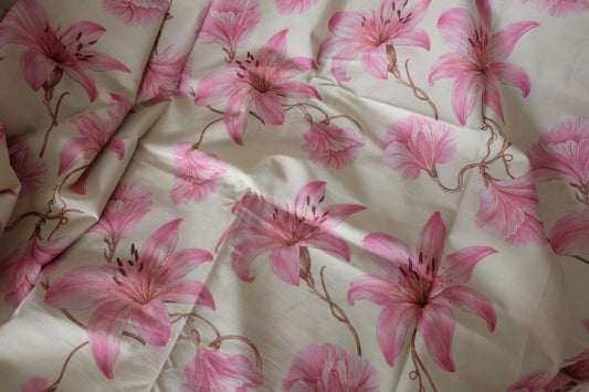 Pink Lily Floral Silky Cotton Lawn Fabric – 3.3 yd