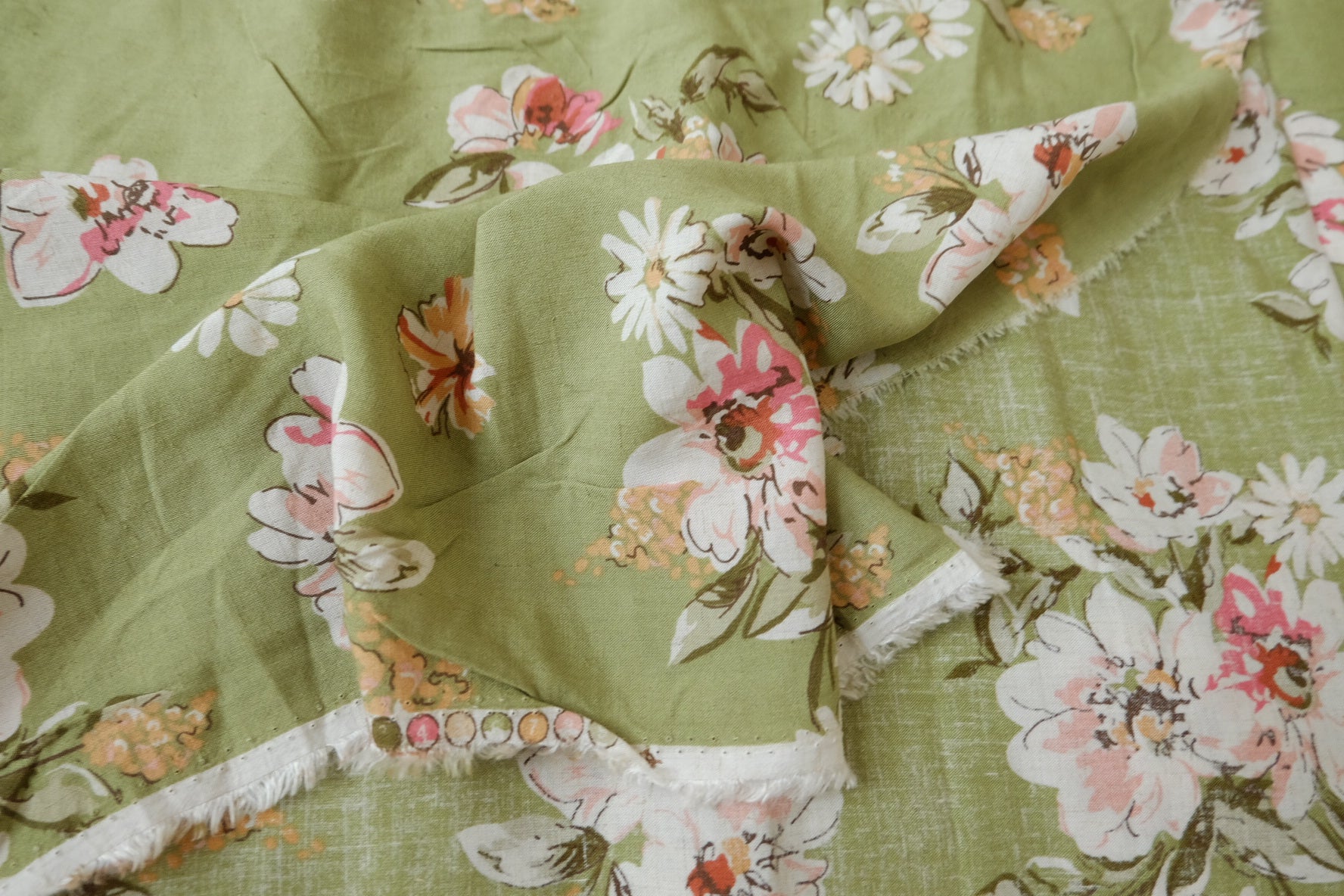 Soft Floral Cotton Linen Fabric, 3.28 Yards