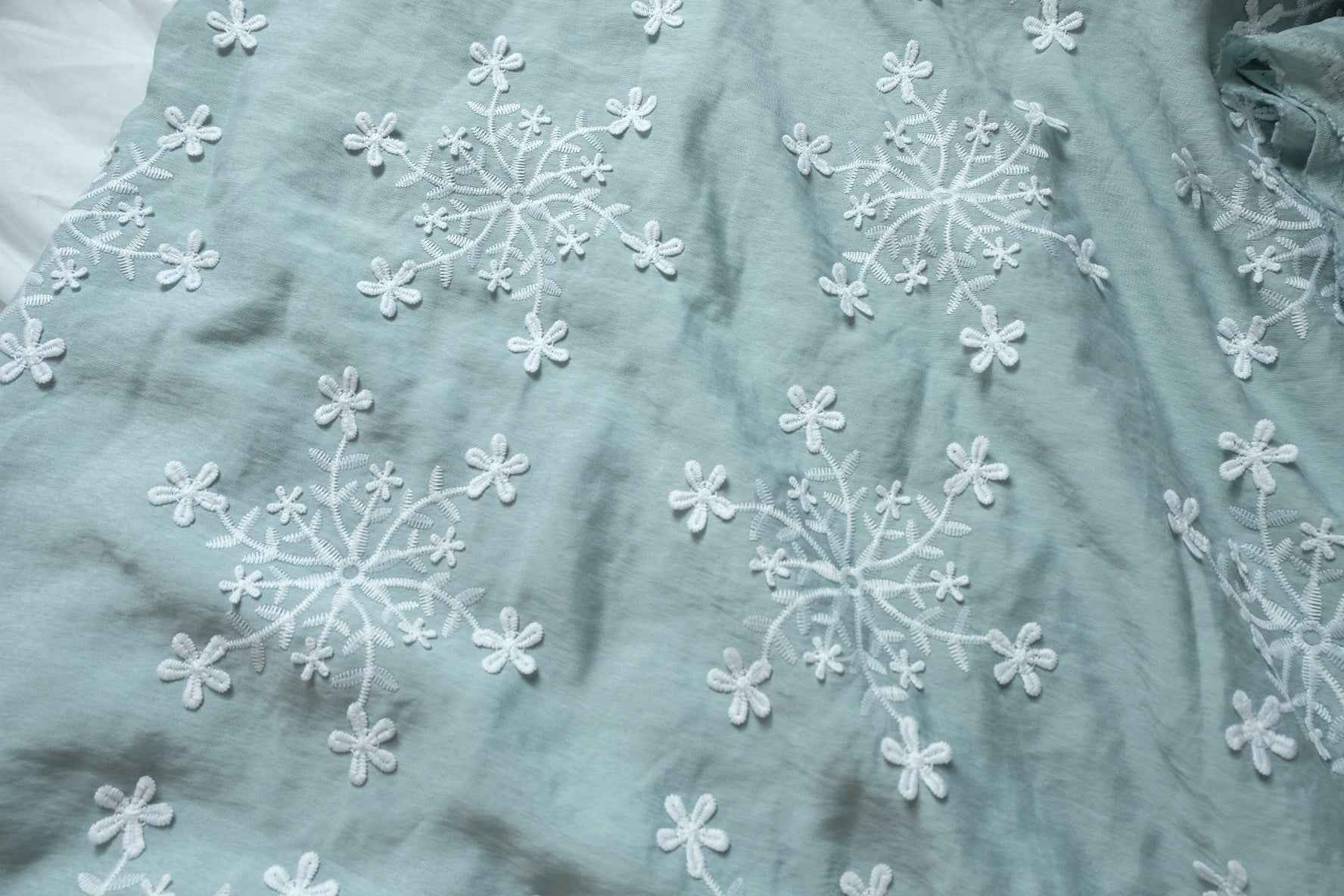 Tencel Linen Embroidered Gauze Fabric, Sheer Floral Dress Weight, 3.28 Yards