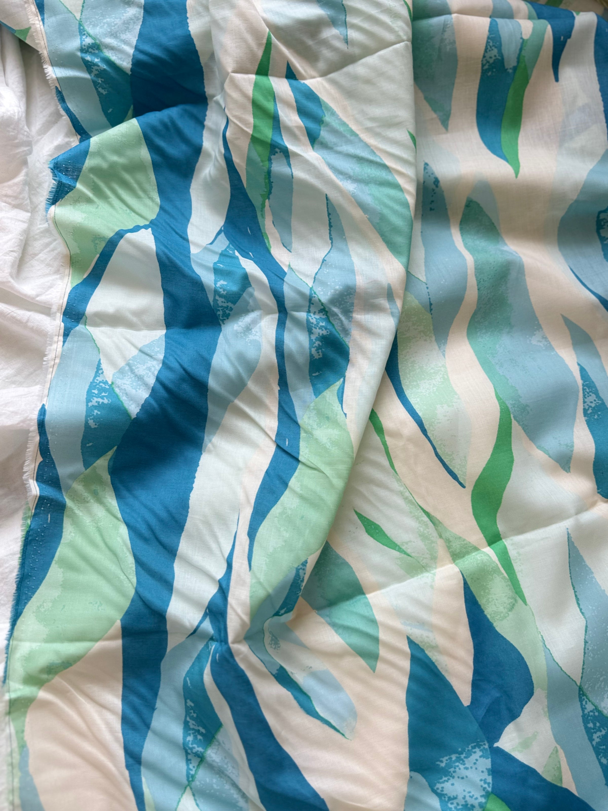 Ocean Wave Abstract Cotton Lawn Fabric — 2.19 yd