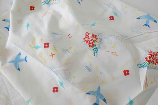 Whimsical Bird & Flower Cotton Fabric – 3.3 yd