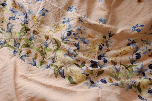 Watercolor Border Floral Tencel Linen Blend Fabric - 2.41 yd