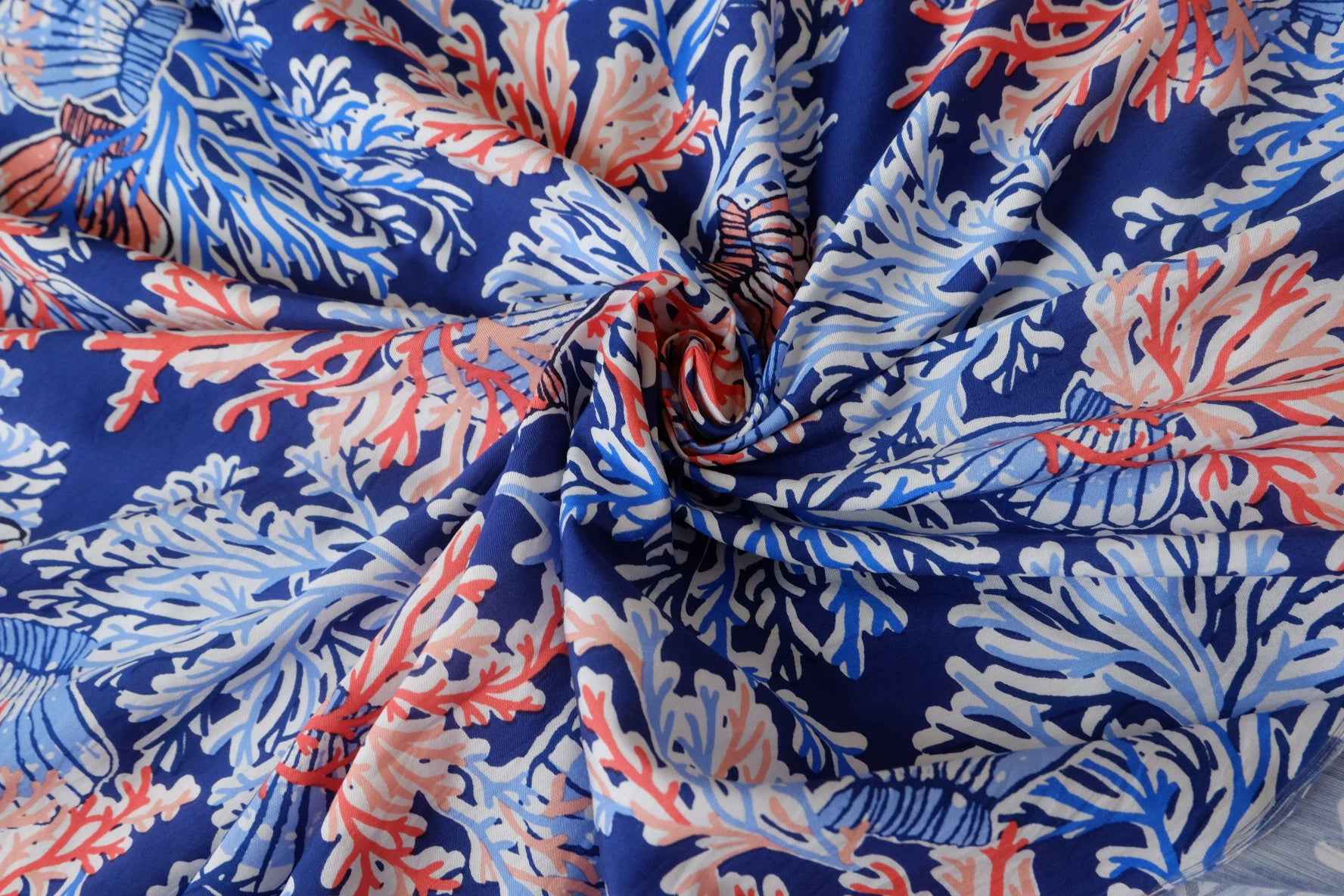 Coral Reef Tencel Cotton Fabric, Smooth Crisp Summer Dress Fabric, 3.28 Yards