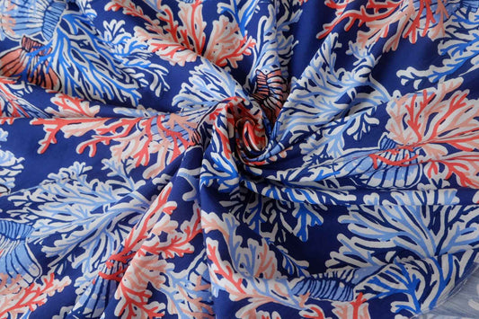 Coral Reef Tencel Cotton Fabric, Smooth Crisp Summer Dress Fabric, 3.28 Yards