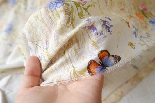 Wildflower Meadow Butterfly Cotton-Nylon Shirting Fabric — 2.19 yd