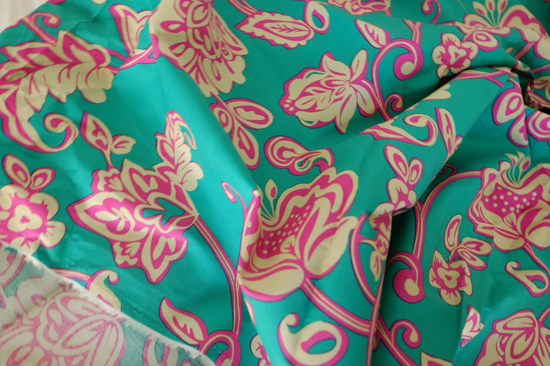 Teal Vine Floral Cotton Poplin Fabric – 3.3 yd