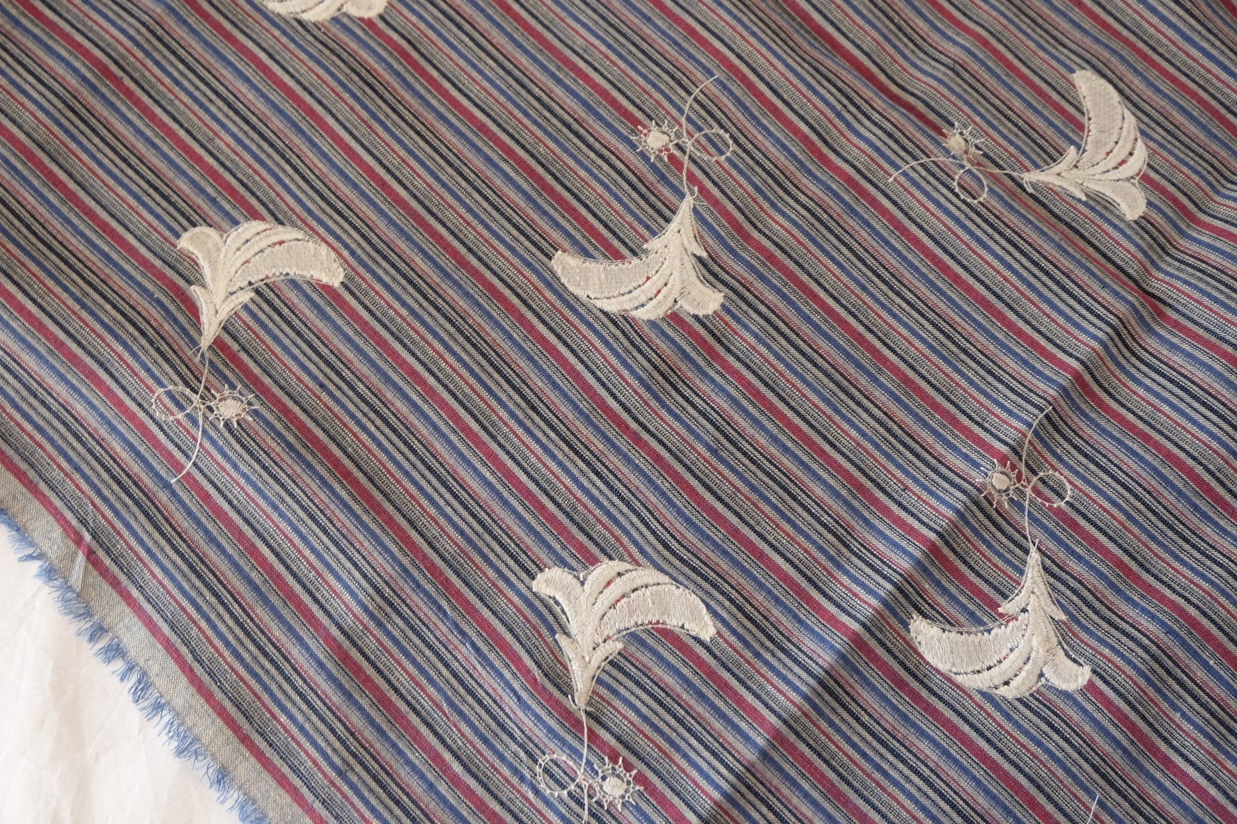 Embroidered Yarn Dyed Cotton Stripe Fabric – Navy Red Stripe – 1.3 yd