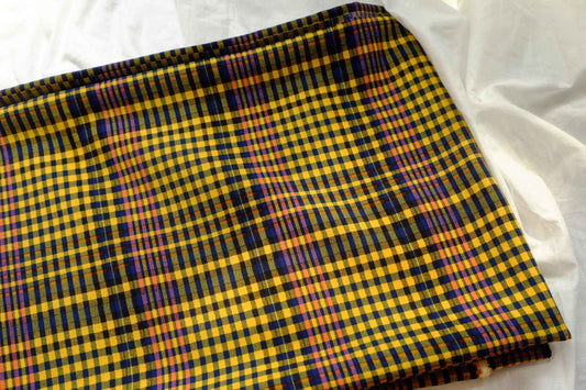 Bold Yellow Plaid Chiffon Fabric, Opaque Lightweight Dress Weight, 2.19 Yards