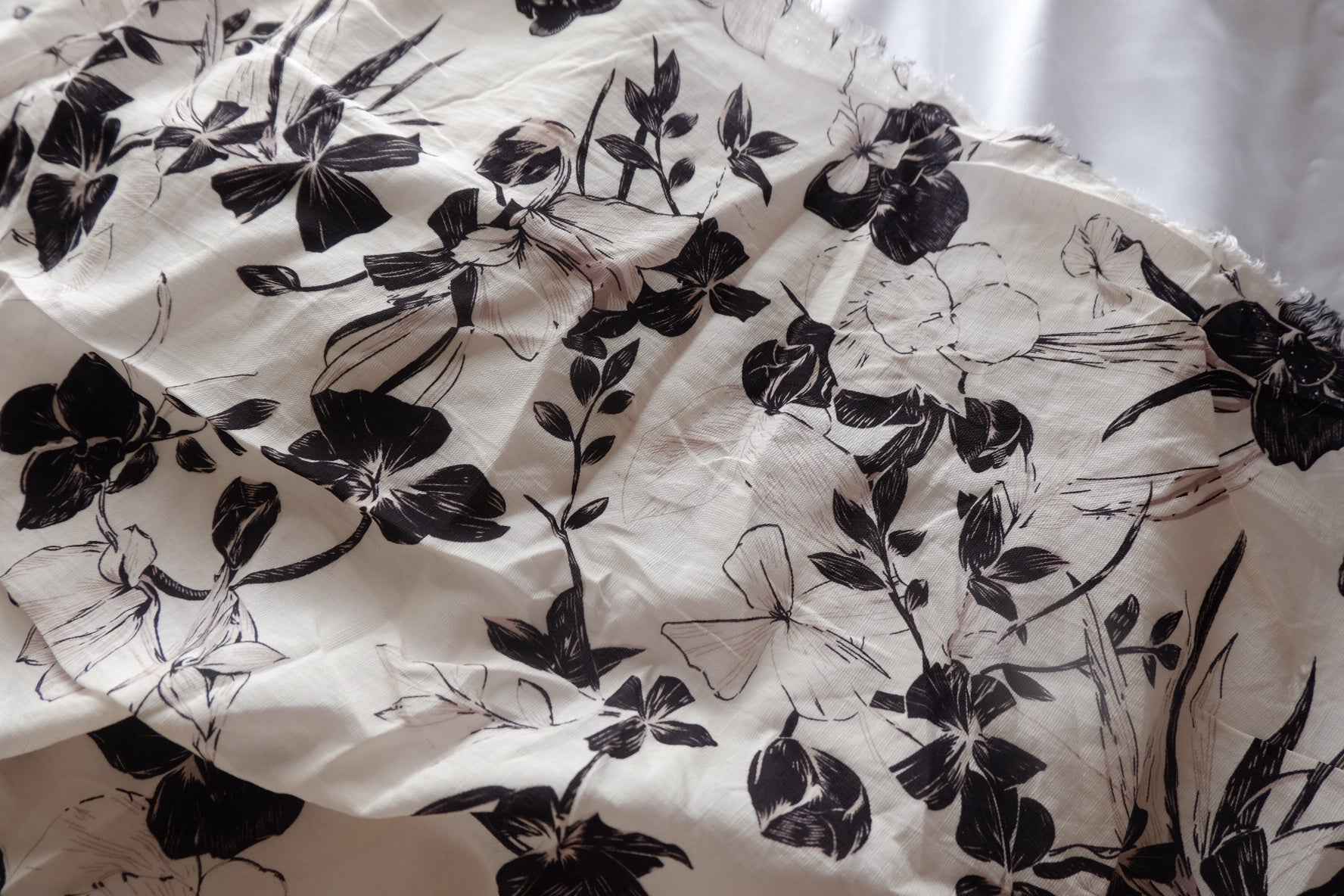 Black Ink Floral Tencel-Linen Blend Fabric - 1.75 yd