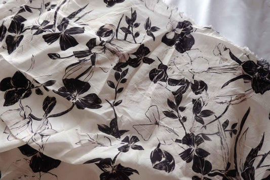 Black Ink Floral Tencel-Linen Blend Fabric - 1.75 yd
