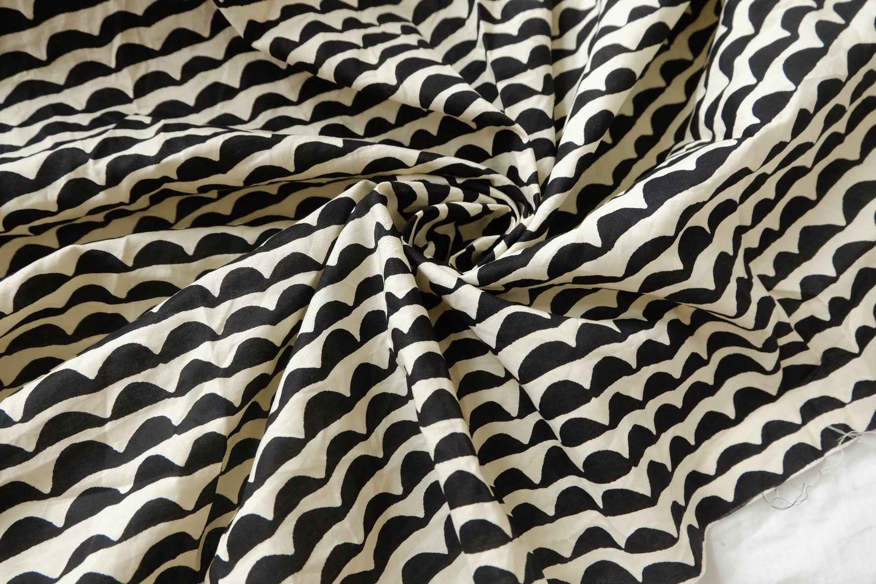 Black Wave Print Textured Cotton Poplin — 2.19 yd Piece