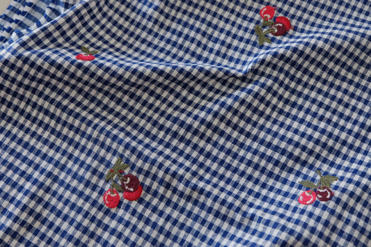 Cherry Embroidered Gingham Linen Cotton – 2.2 yd