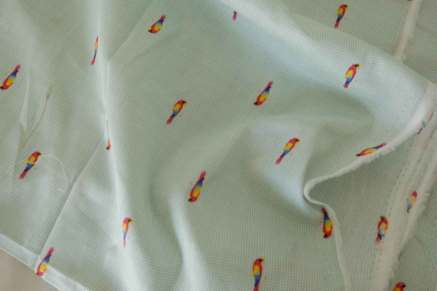 Mint Tiny Bird Cotton Poplin Fabric – 3.0 yd