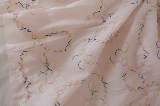 Rainbow Stitch Embroidered Cotton Fabric – 1.6 yd