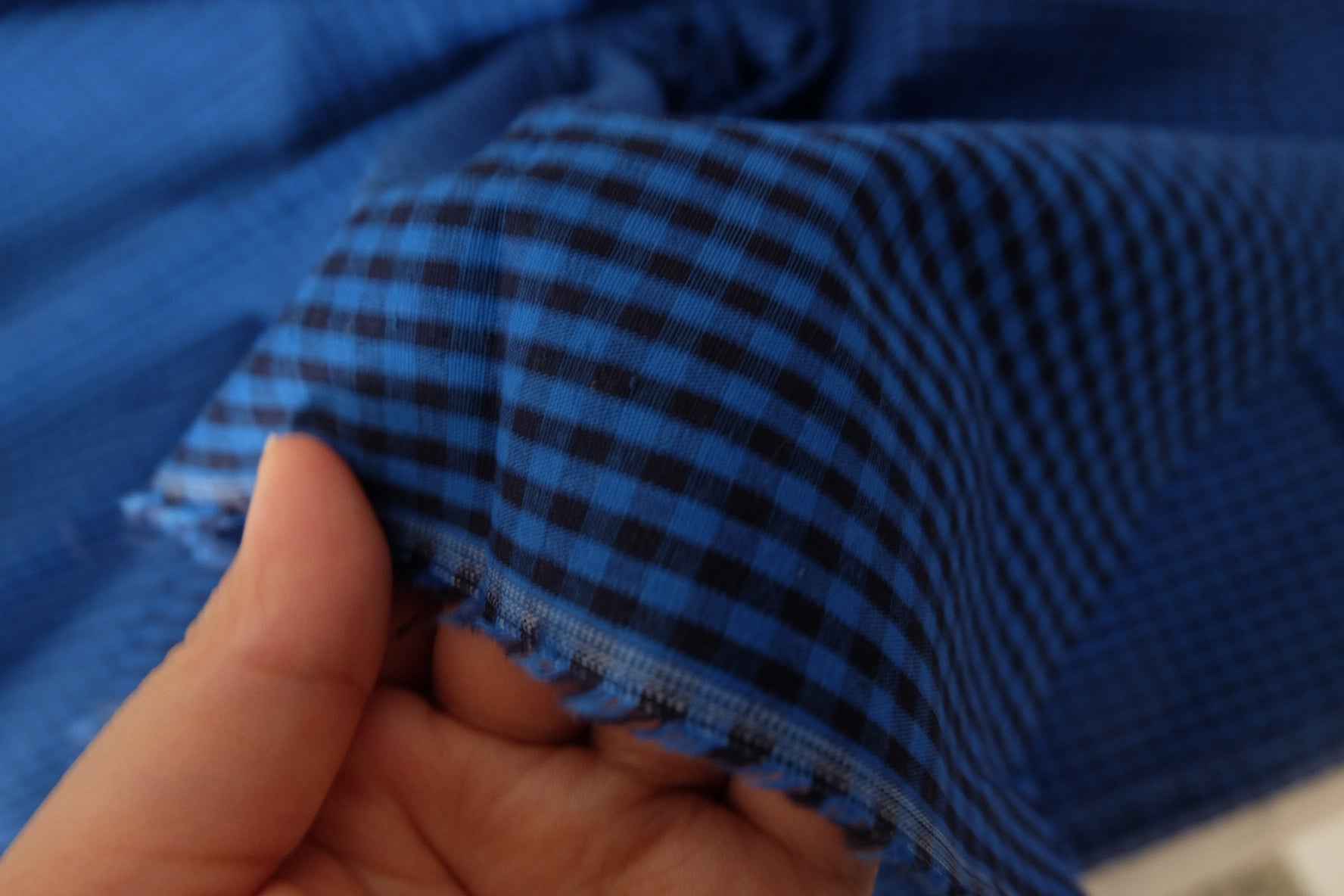 Blue-Black Yarn-Dyed Gingham Cotton Fabric – 3.3 yd