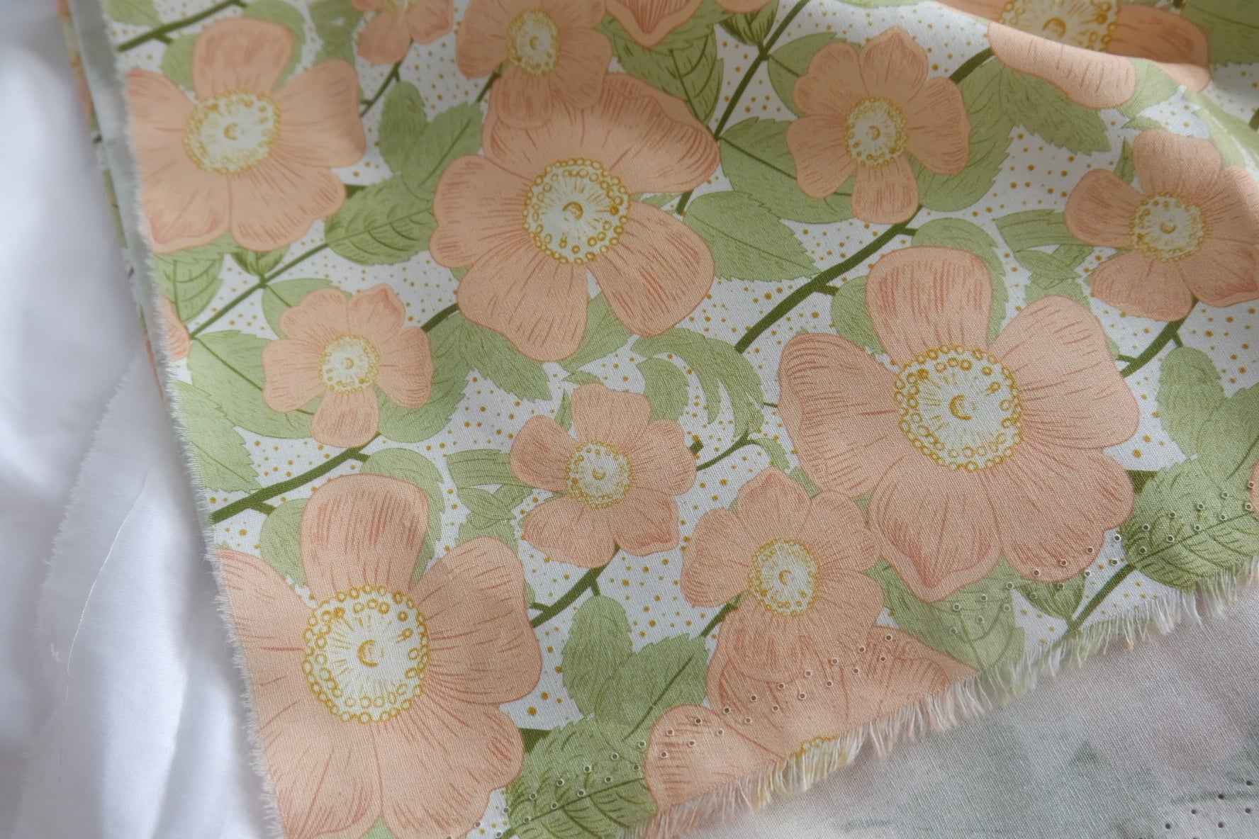 Peach Cottage Floral Cotton Poplin Fabric - 2.19 yd