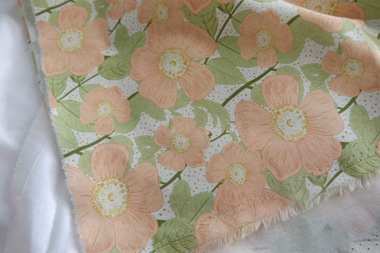 Peach Cottage Floral Cotton Poplin Fabric - 2.19 yd