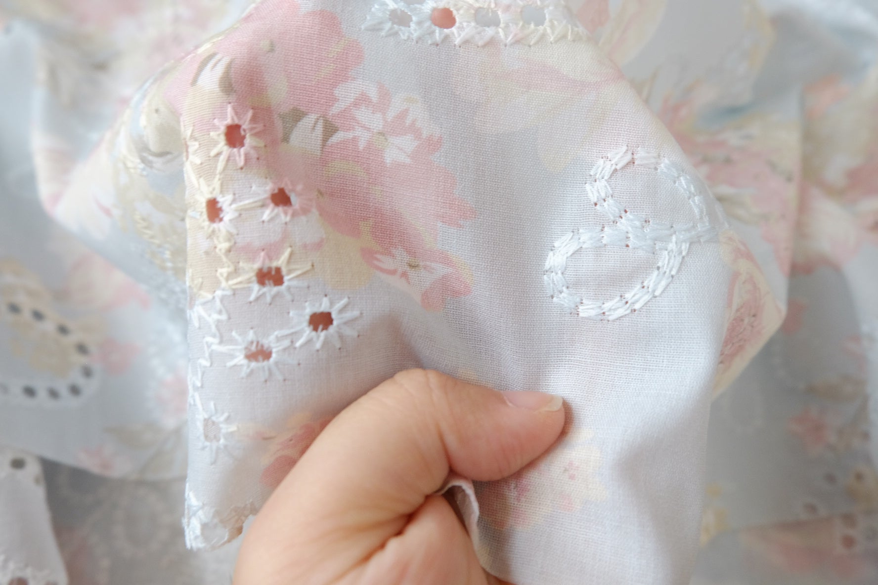 Pastel Floral Embroidered Cotton Blend, 2.19 Yards