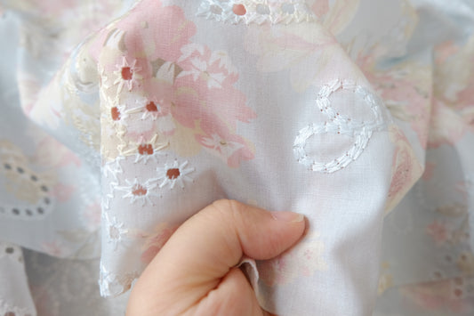 Pastel Floral Embroidered Cotton Blend, 2.19 Yards