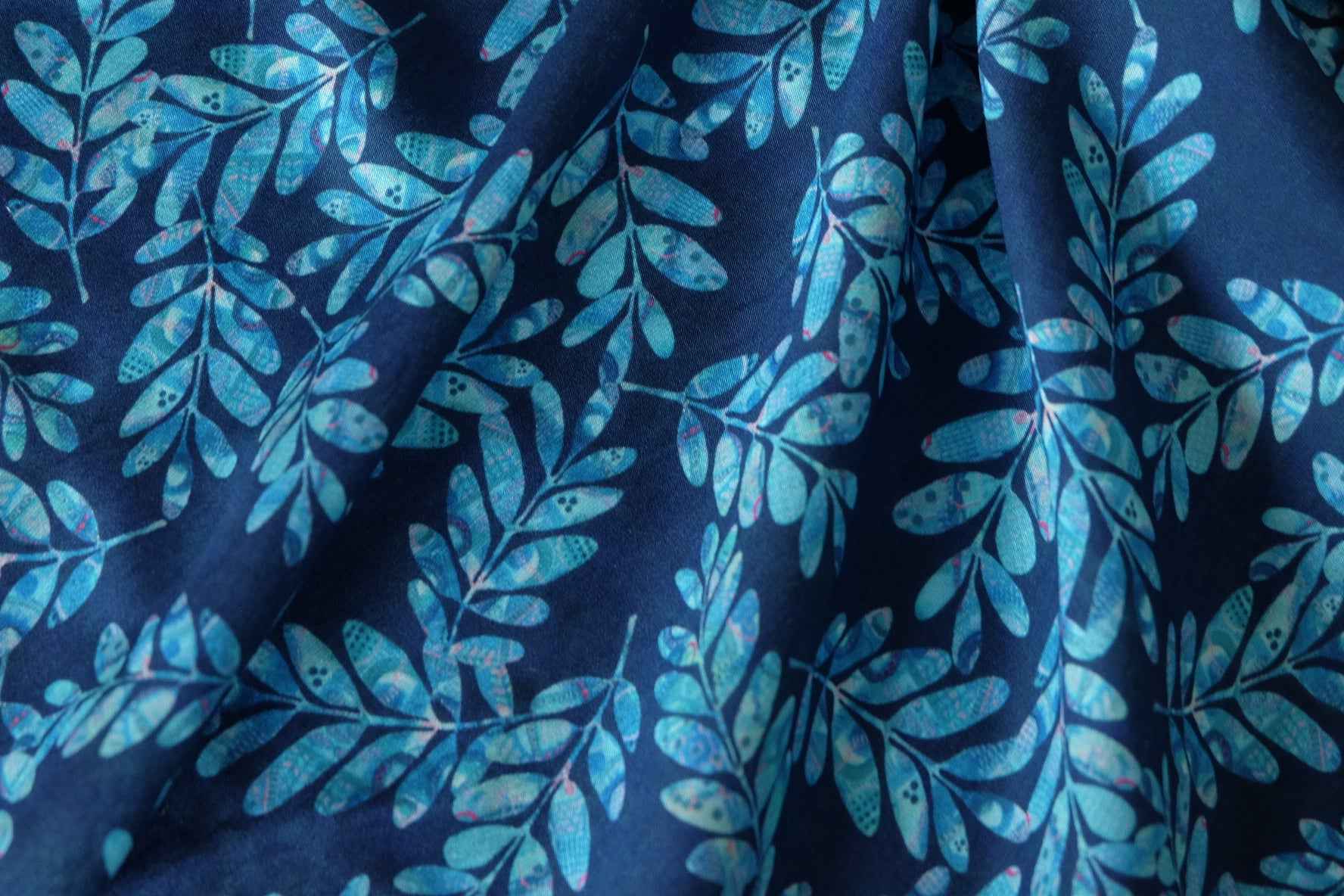 Navy Blue Leaf Cotton Nylon Fabric – 3.3 yd