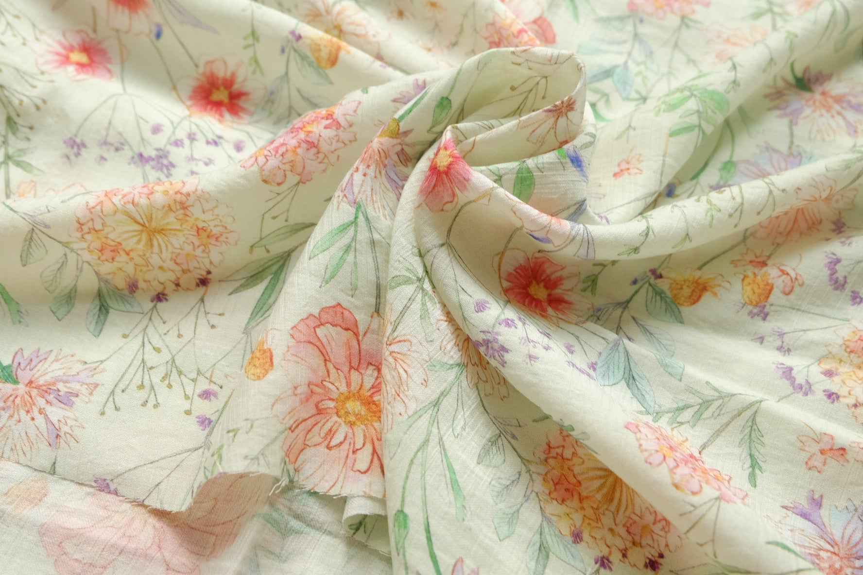 Soft Wildflower Tencel Cotton Fabric, Lightweight Textured Floral, 3.28 Yards / 2.19 Yards