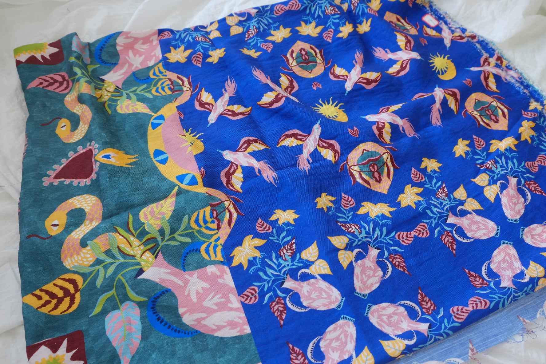 Klein Blue Animal Garden Lyocell Linen Blend Fabric - 2.2yd