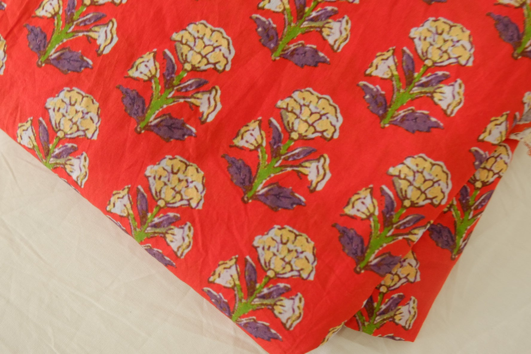 Red Floral Cotton Lawn Fabric - 2.2 yd