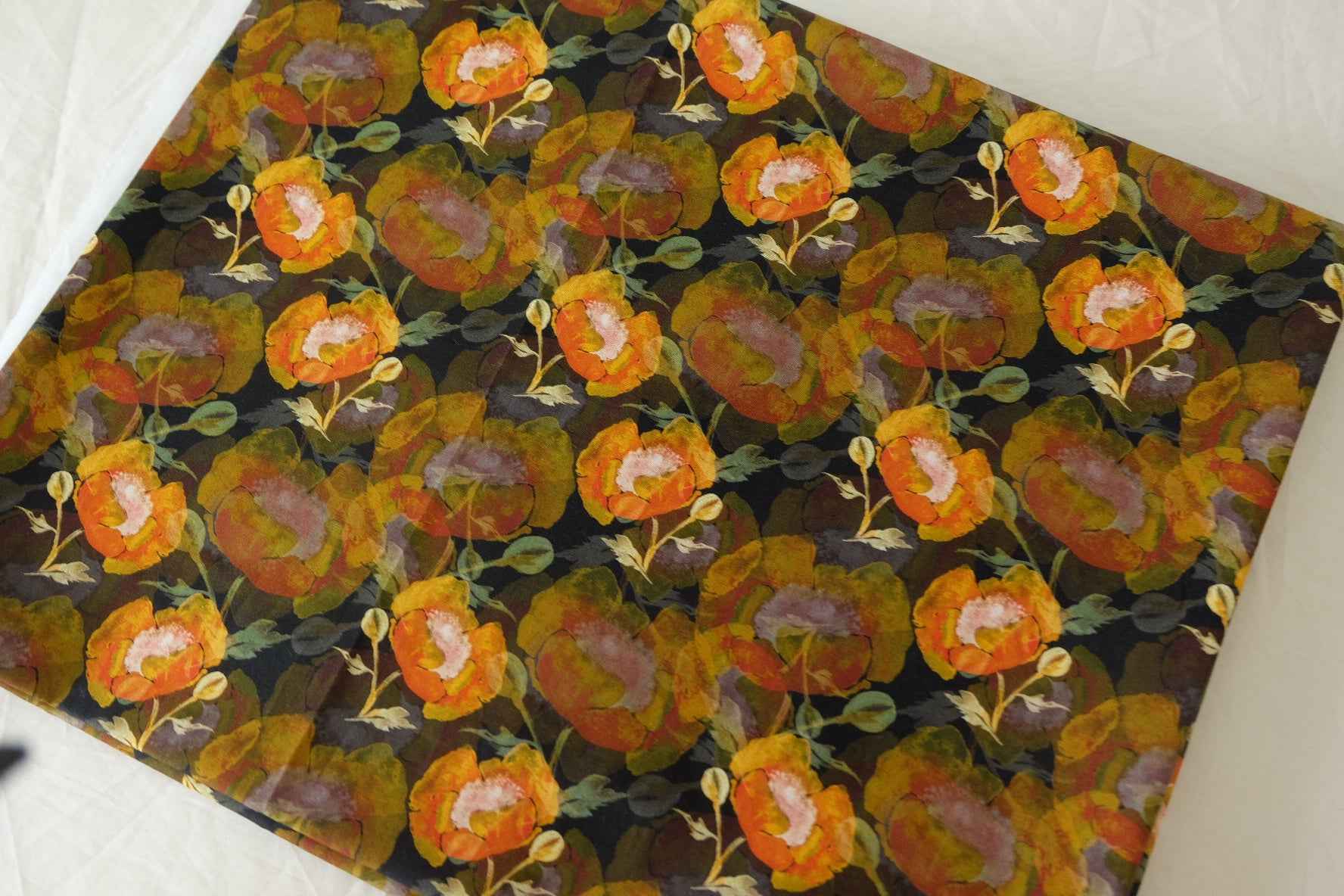 Watercolor Orange Floral Cotton Fabric – 1.1 yd