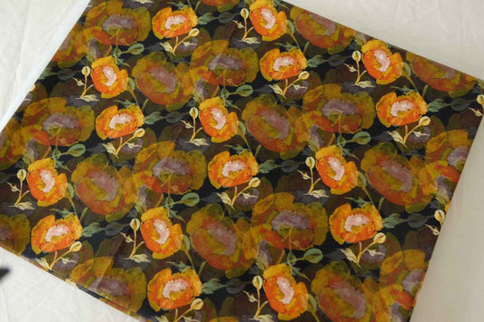 Watercolor Orange Floral Cotton Fabric – 1.1 yd