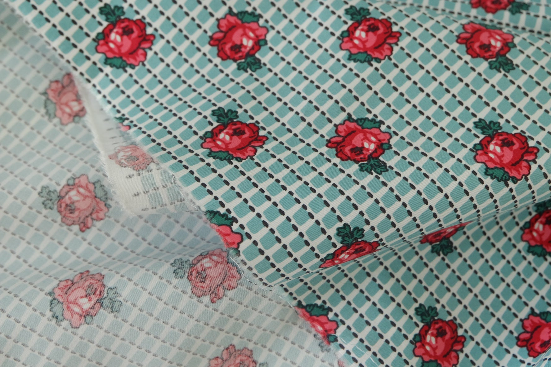 Red Rose Plaid Stretch Cotton Poplin Fabric – 2.2 yd