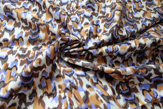 Abstract Brown and Blue Cotton Fabric, Lightweight Apparel Weight, 2.08 Yards