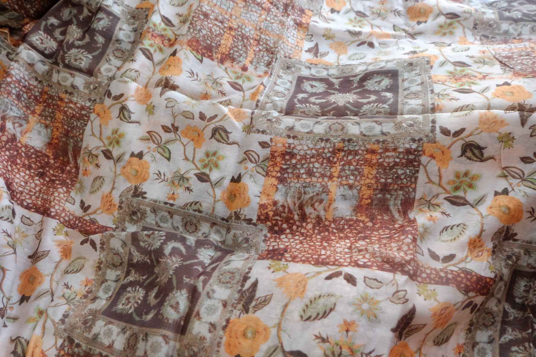 Vintage Patchwork Floral Tencel Linen Sheer Fabric - 3.28 yd