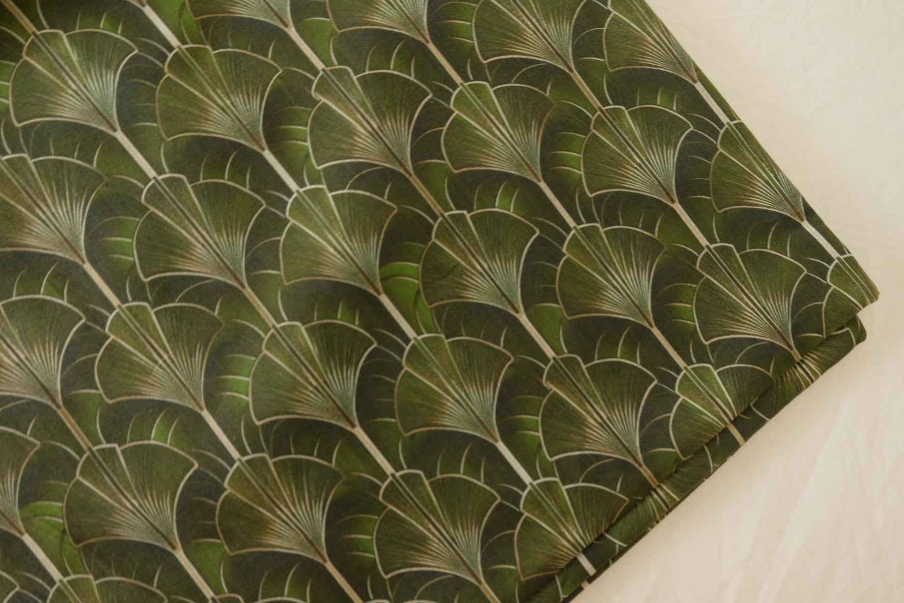 Green Fan Leaf Geometric Cotton Lawn Fabric –  3.3 yd