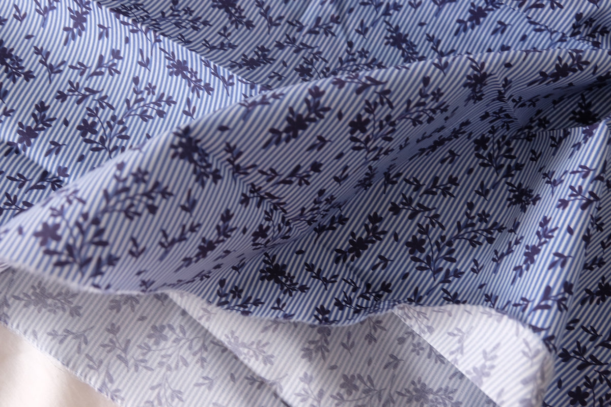 Blue Stripe Floral Cotton Lawn — 2.19 yd