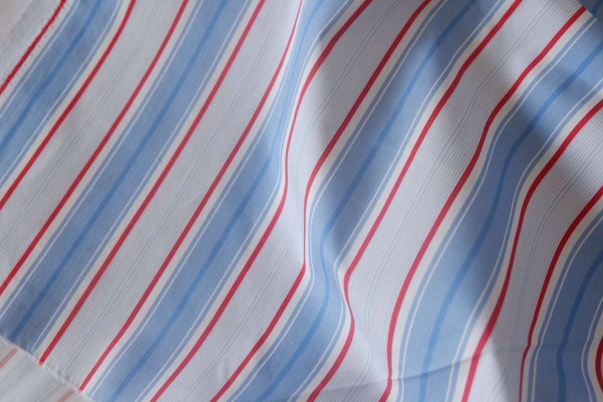 Sky Blue & Red Stripe Heavy Cotton Poplin – 2.2 yd