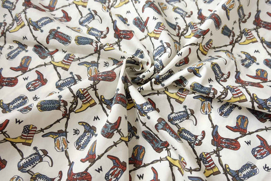 Western Boots Cotton Poplin Fabric - 2.19 yd
