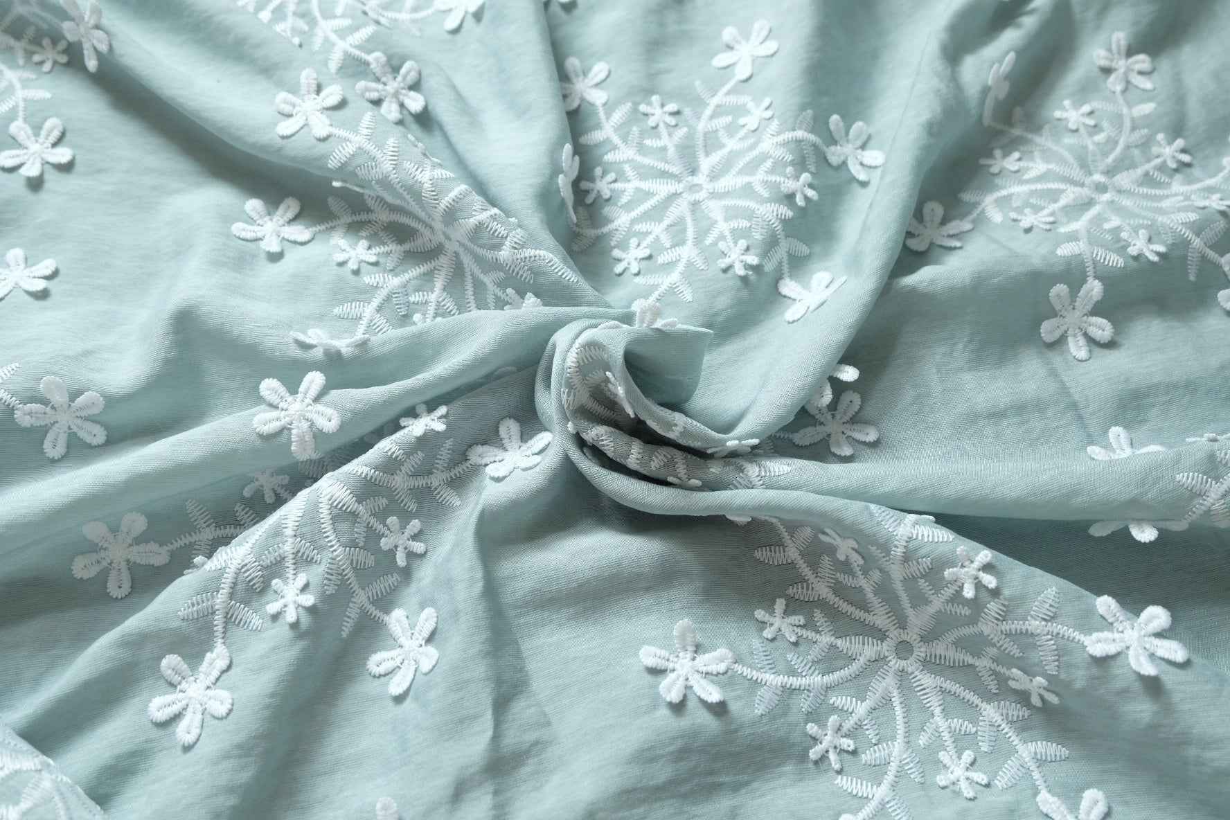 Tencel Linen Embroidered Gauze Fabric, Sheer Floral Dress Weight, 3.28 Yards