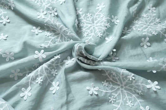 Tencel Linen Embroidered Gauze Fabric, Sheer Floral Dress Weight, 3.28 Yards