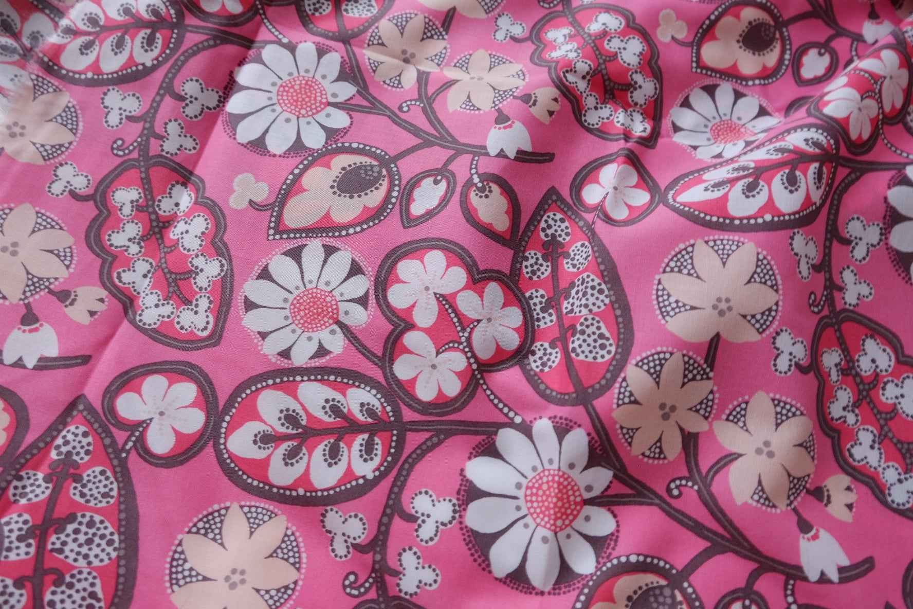 Pink Retro Floral Designer Deadstock Cotton Fabric - 1.64 Yards