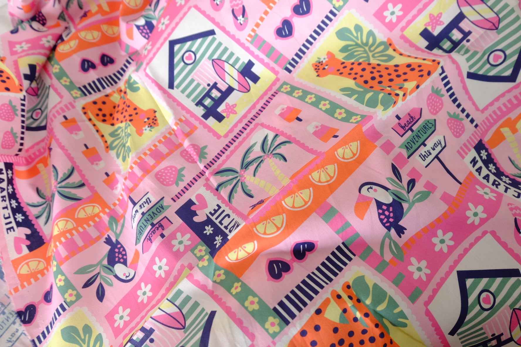 Beach Adventure Postcard Cotton Fabric – 2.2 yd