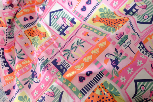 Beach Adventure Postcard Cotton Fabric – 2.2 yd