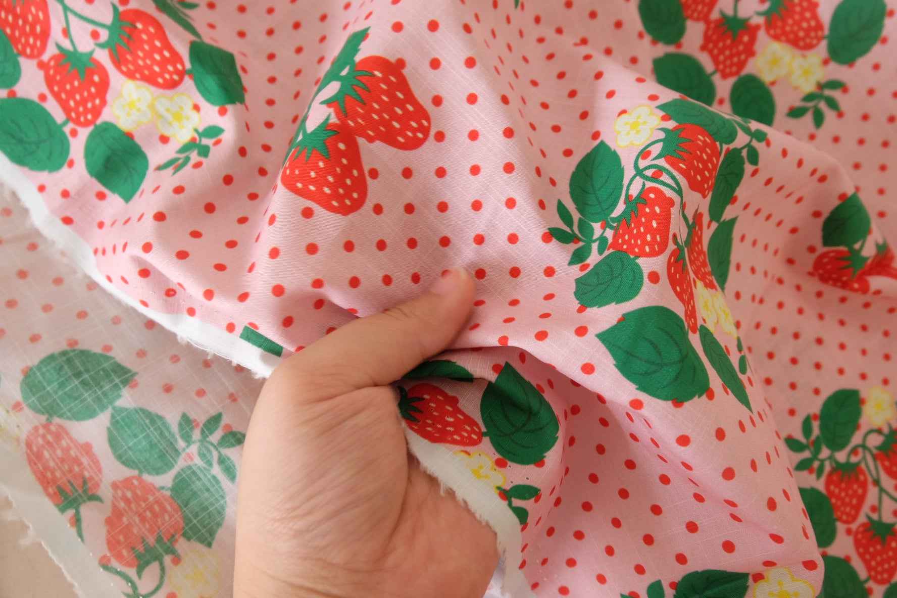 Pink Strawberry Slub Cotton Linen Fabric – 2.2 yd