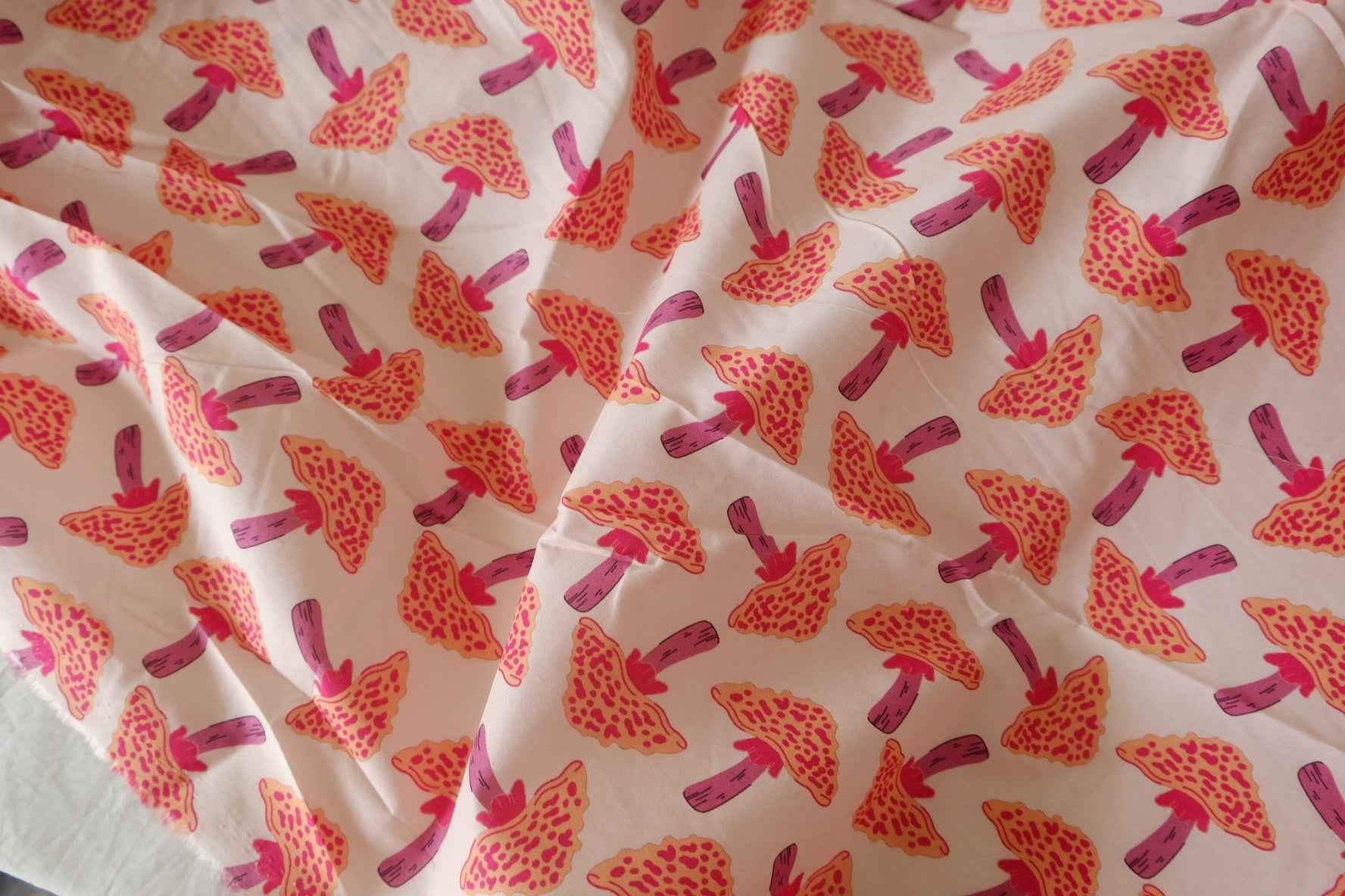 Pink Mushroom Print Cotton Poplin Fabric – 3.3 yd