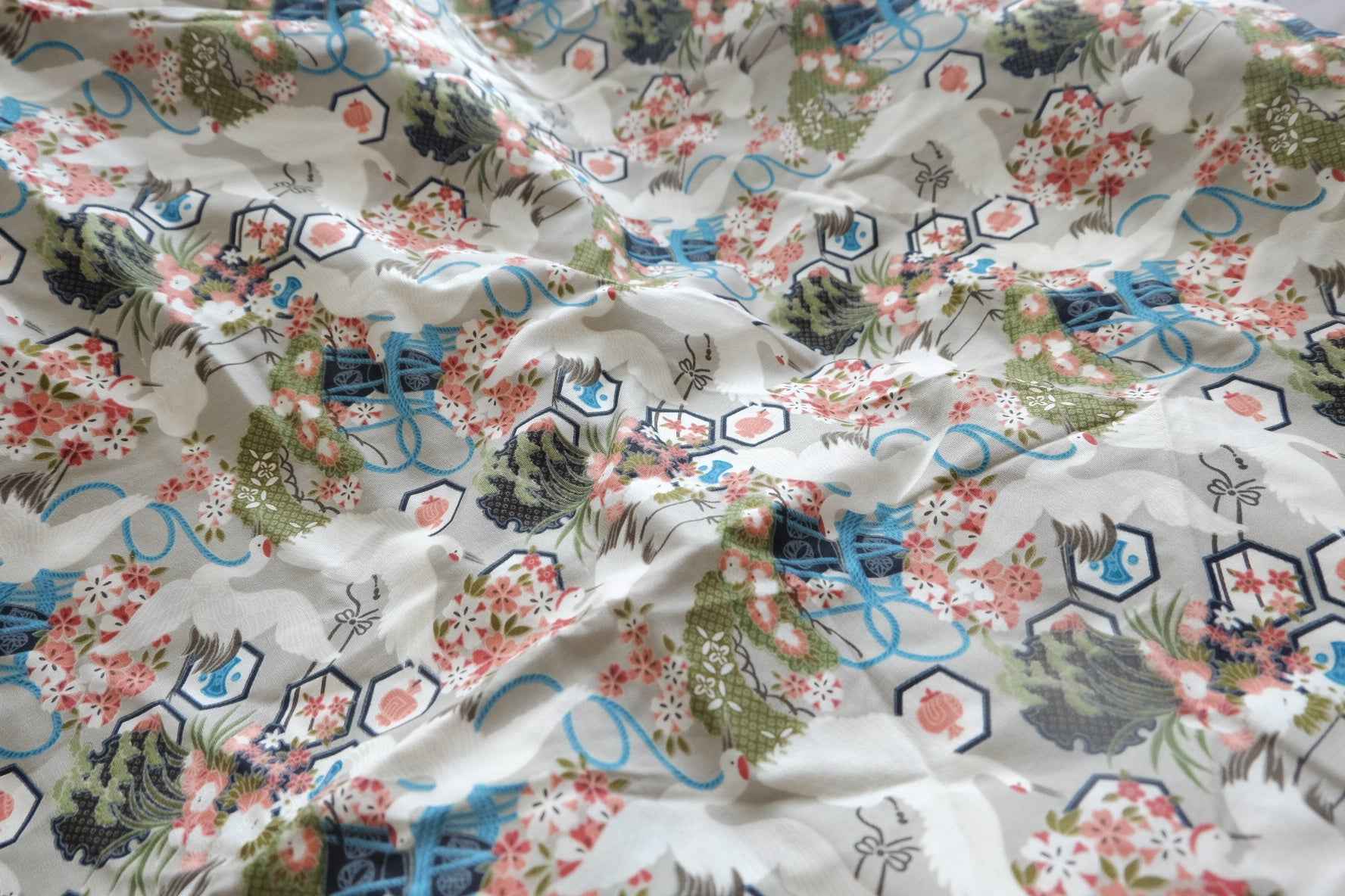 Crane Garden Cotton Fabric - 2.19 yd