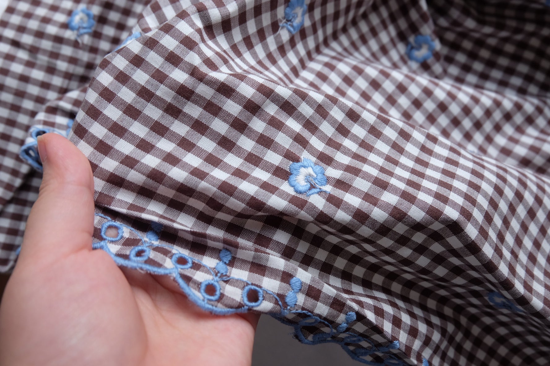 Brown Gingham Embroidered Cotton – 2.2 yd