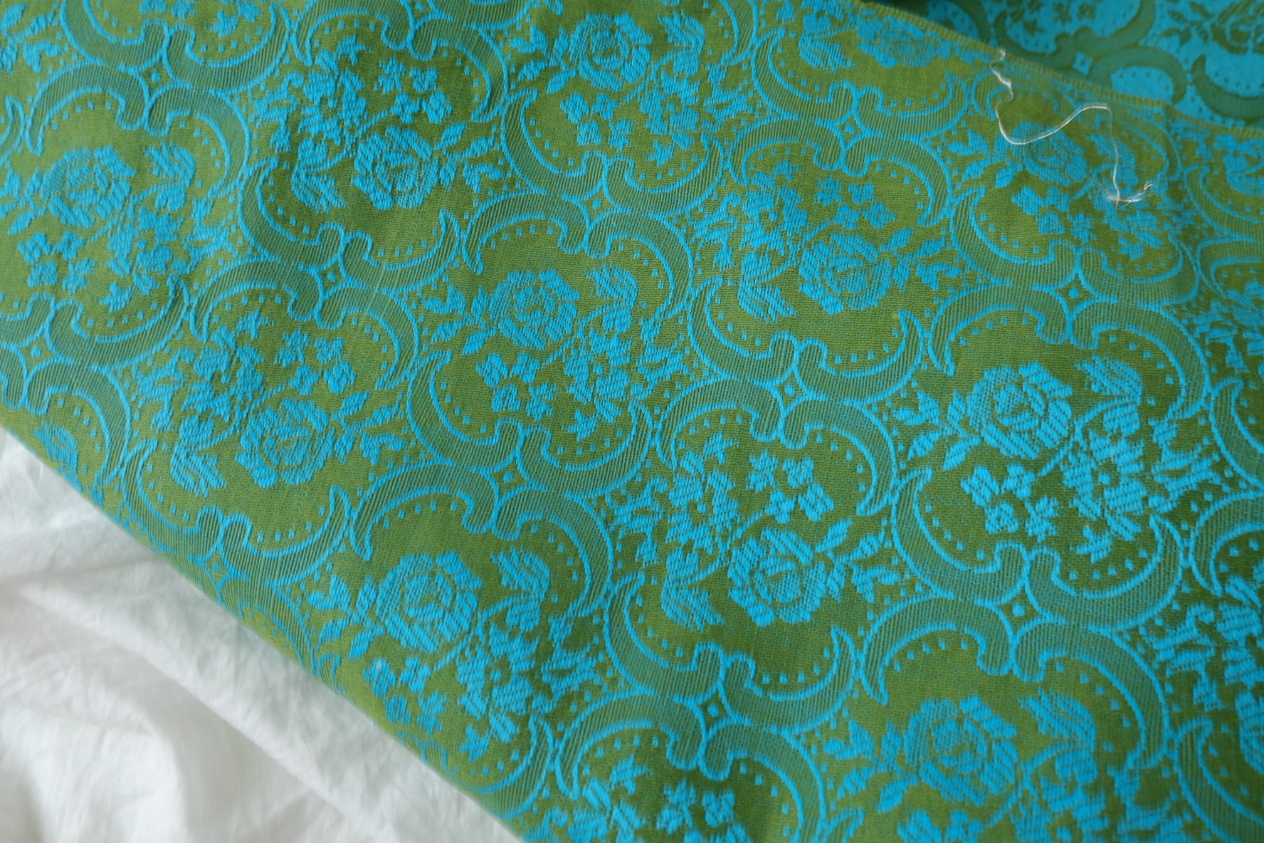 Teal Green Floral Brocade Fabric — 2.19 yd