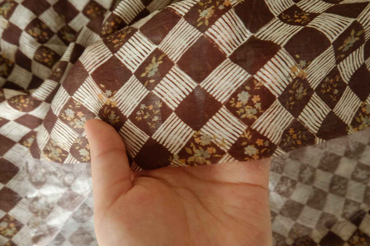 Vintage Chocolate Floral Check Tencel Nylon Blend – 4.37 yd