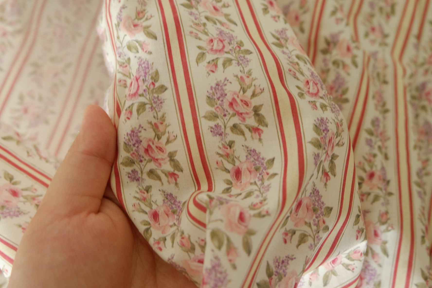 Vintage Rose Stripe Cotton Lawn Fabric – 3.3 yd